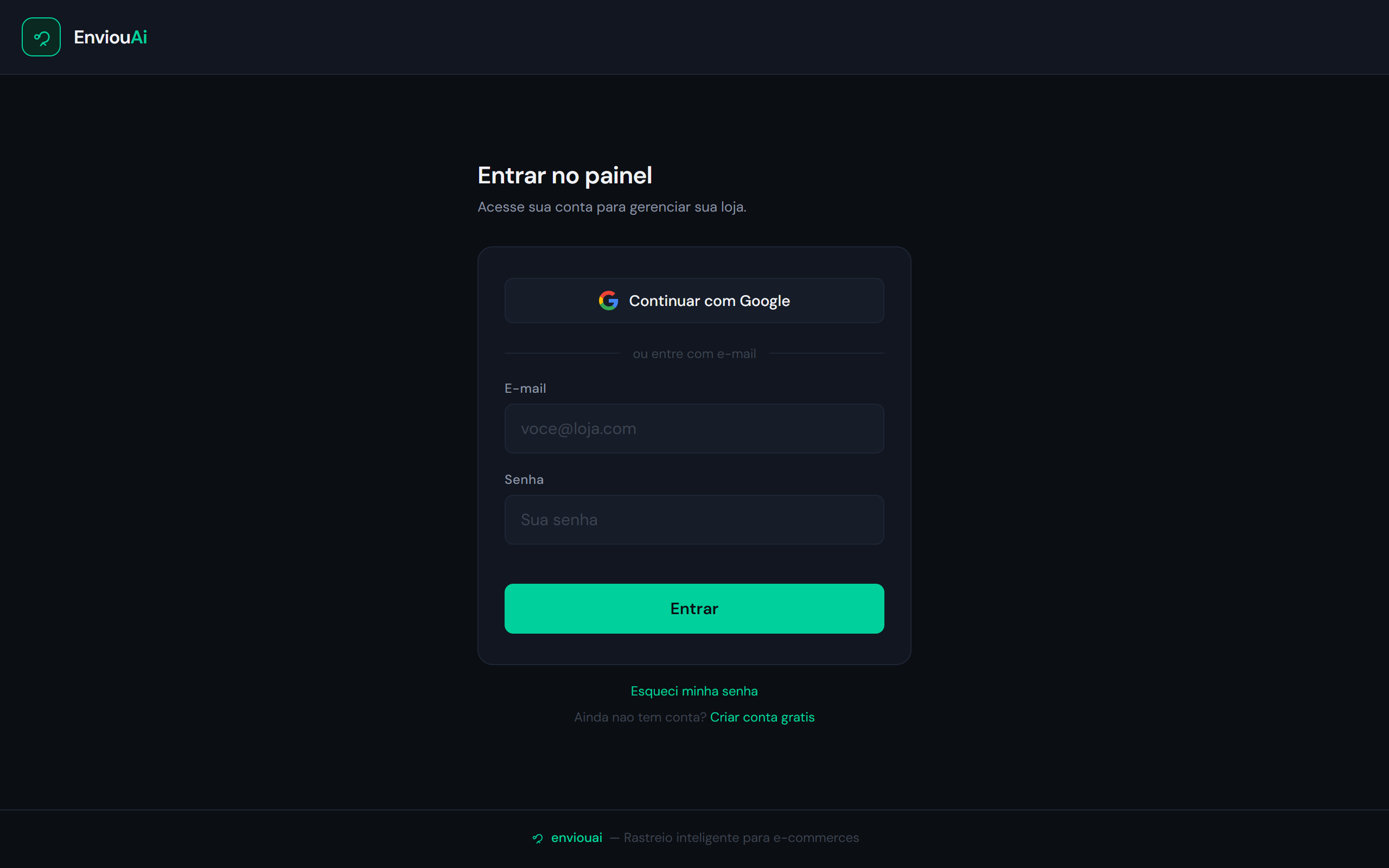 Tela de login do painel EnviouAí