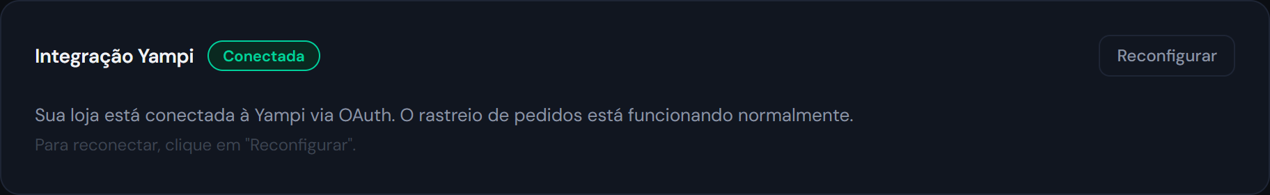 Painel EnviouAí — campos de credenciais Yampi