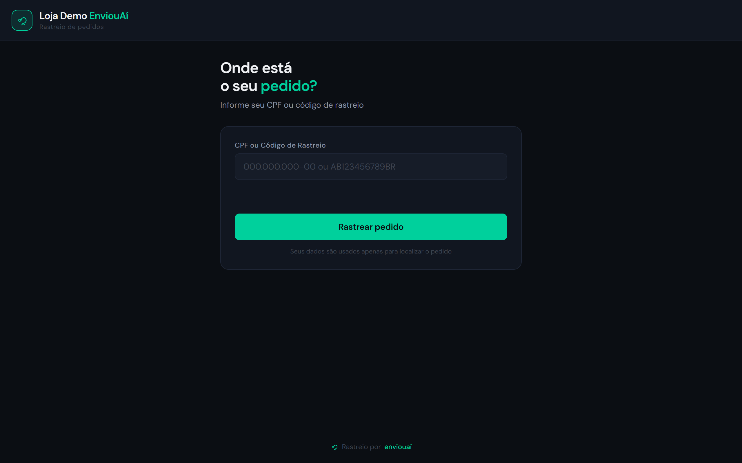 Página de rastreio white label — visão do cliente